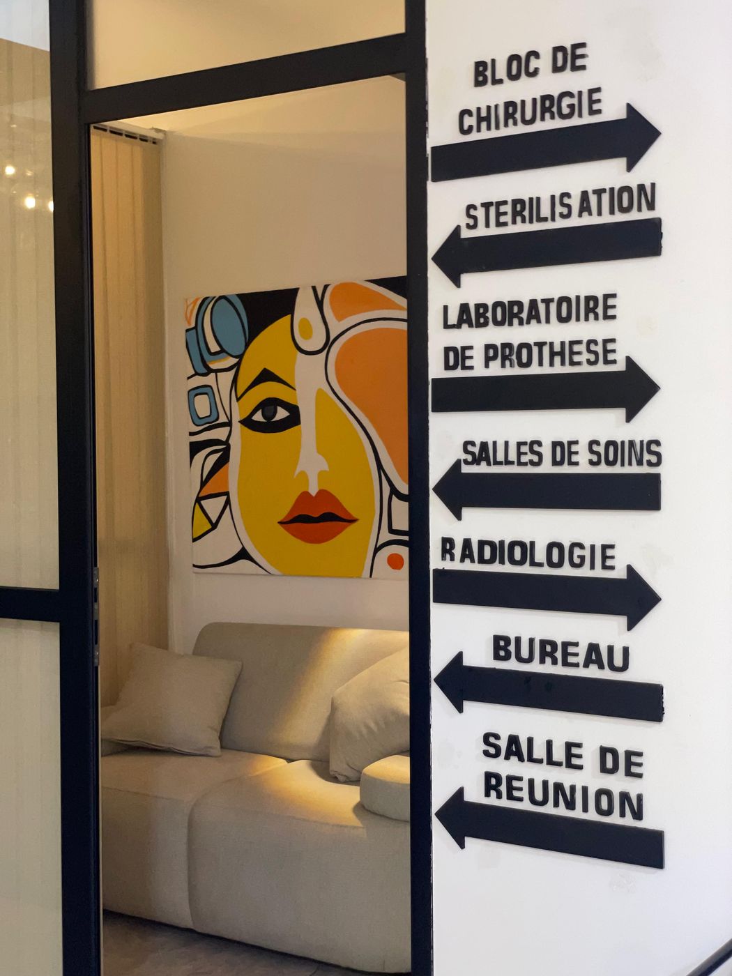 Signalétique des espaces : bloc, stérilisation, laboratoire, radiologie